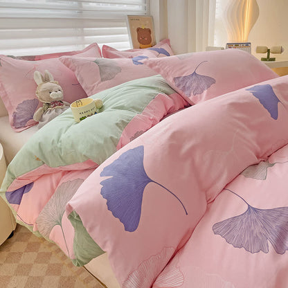 Copripiumino rosa con stampa a foglia di ginkgo Ownkoti - Matrimoniale Grande - image 0