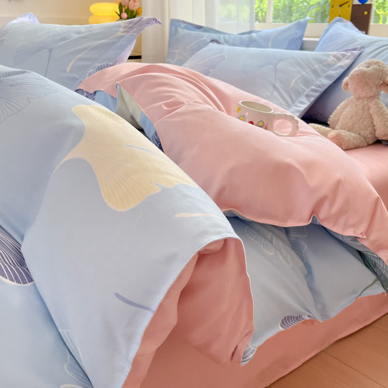 Biancheria da letto reversibile in cotone con foglie di ginkgo Tranquil Ownkoti - Blu - Set di biancheria da letto - Matrimoniale Grande - image 2