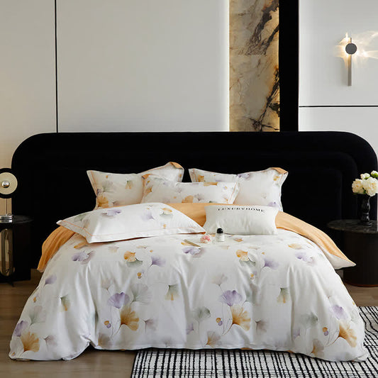 Set di biancheria da letto in cotone spazzolato Ginkgo elegante Ownkoti (4 pezzi) - Bianco - Matrimoniale Grande - image 0