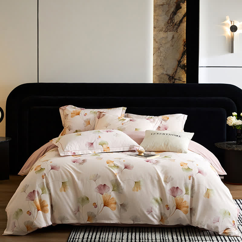 Set di biancheria da letto in cotone spazzolato Ginkgo elegante Ownkoti (4 pezzi) - Viola chiaro - Matrimoniale Grande - image 3