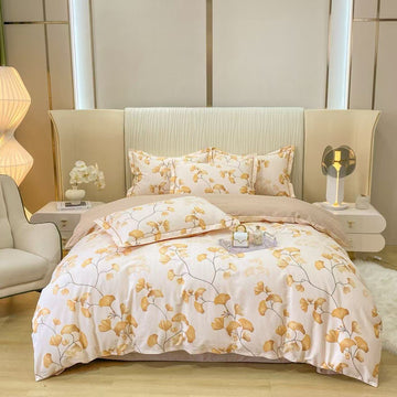 Set di biancheria da letto in cotone Ginkgo ispirato al raccolto di Ownkoti (4 pezzi) - Matrimoniale Grande - image 0