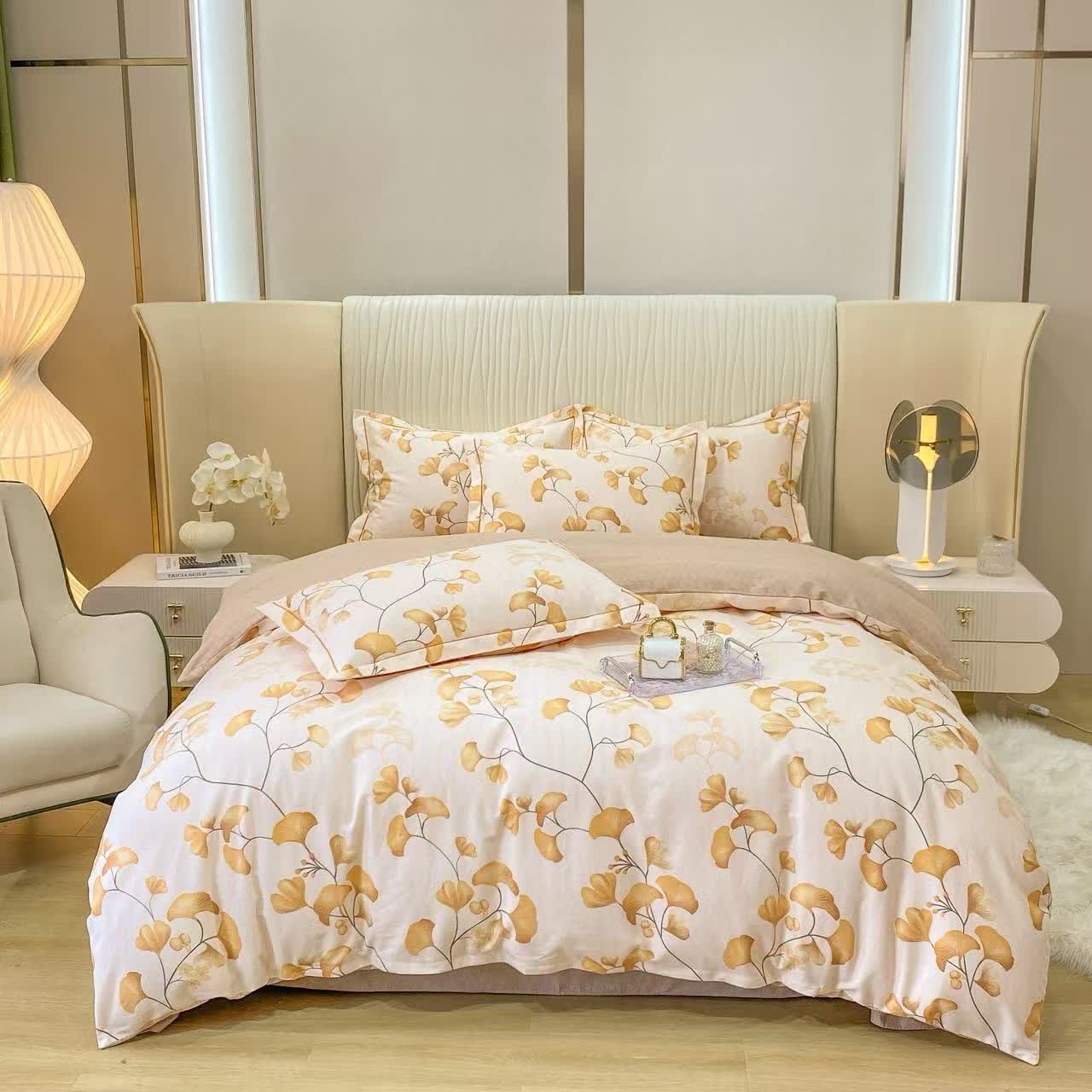 Set di biancheria da letto in cotone Ginkgo ispirato al raccolto di Ownkoti (4 pezzi) - Matrimoniale Grande - image 0