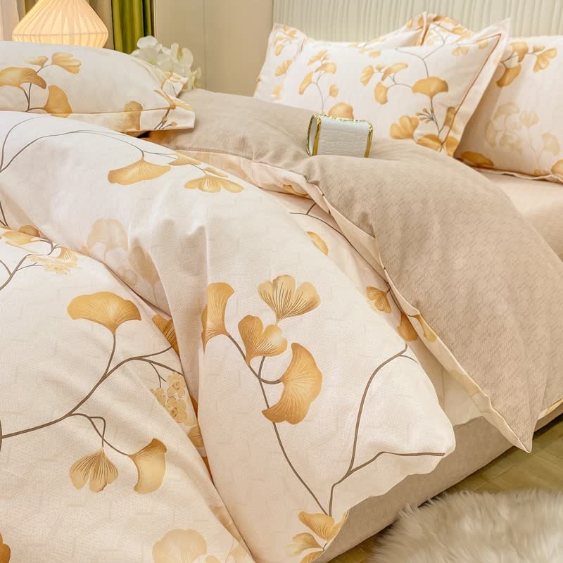 Set di biancheria da letto in cotone Ginkgo ispirato al raccolto di Ownkoti (4 pezzi) - image 1