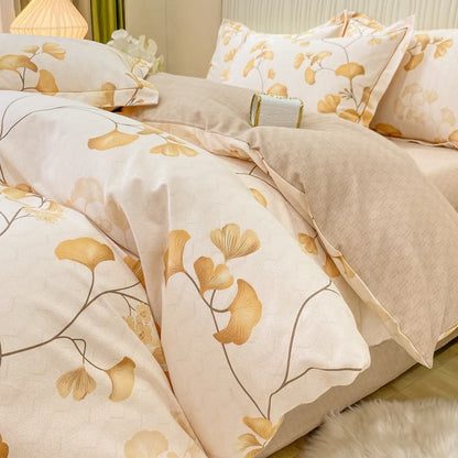 Set di biancheria da letto in cotone Ginkgo ispirato al raccolto di Ownkoti (4 pezzi) - image 1