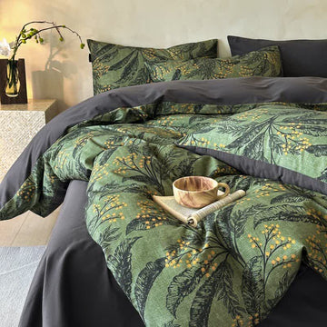 Set di biancheria da letto in cotone spazzolato botanico Ownkoti (4 pezzi) - Matrimoniale Grande - image 0