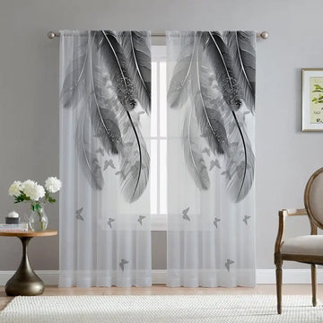 Tenda trasparente con stampa a farfalla e piume Ownkoti - Tasca per asta - 132cm x 241cm - image 0