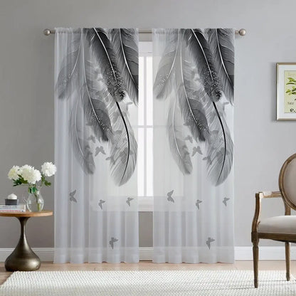Tenda trasparente con stampa a farfalla e piume Ownkoti - Tasca per asta - 132cm x 241cm - image 0
