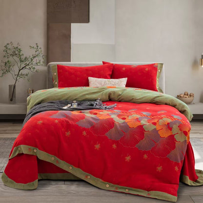 Biancheria da letto in garza di puro cotone con foglie di ginkgo Ownkoti (4 pezzi) - Matrimoniale Grande - image 0