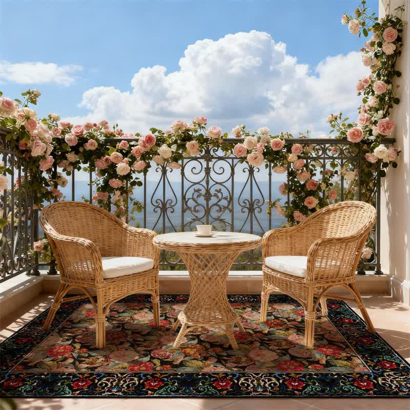 Tappeto per interni ed esterni Ownkoti con motivo floreale scuro - Nero e rosso - 153cm x 244cm - image 0