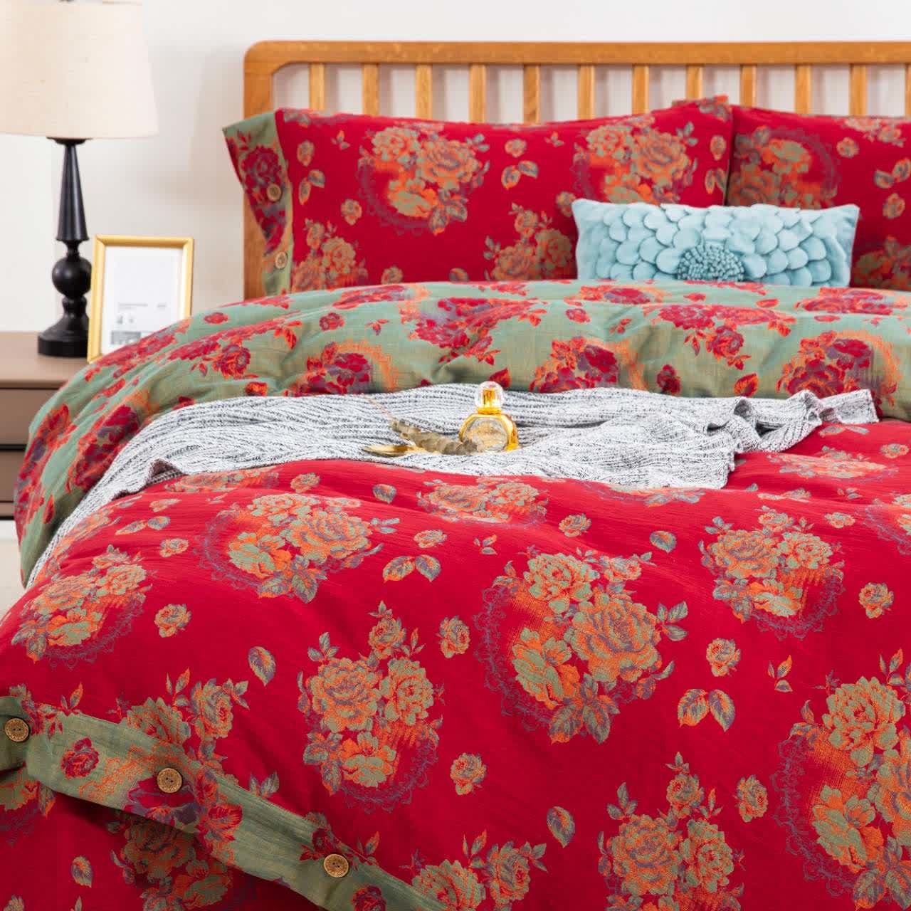 Biancheria da letto in garza di puro cotone con motivo floreale Ownkoti (4 pezzi) - image 1