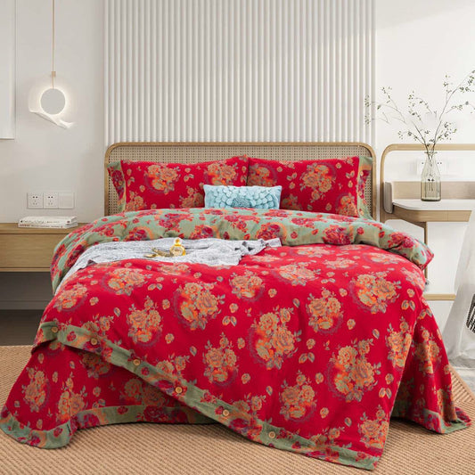 Biancheria da letto in garza di puro cotone con motivo floreale Ownkoti (4 pezzi) - Matrimoniale Grande - image 0