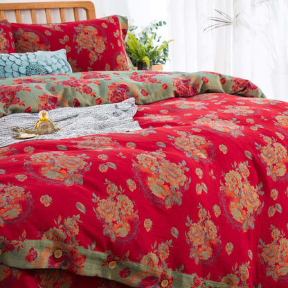 Biancheria da letto in garza di puro cotone con motivo floreale Ownkoti (4 pezzi) - image 3