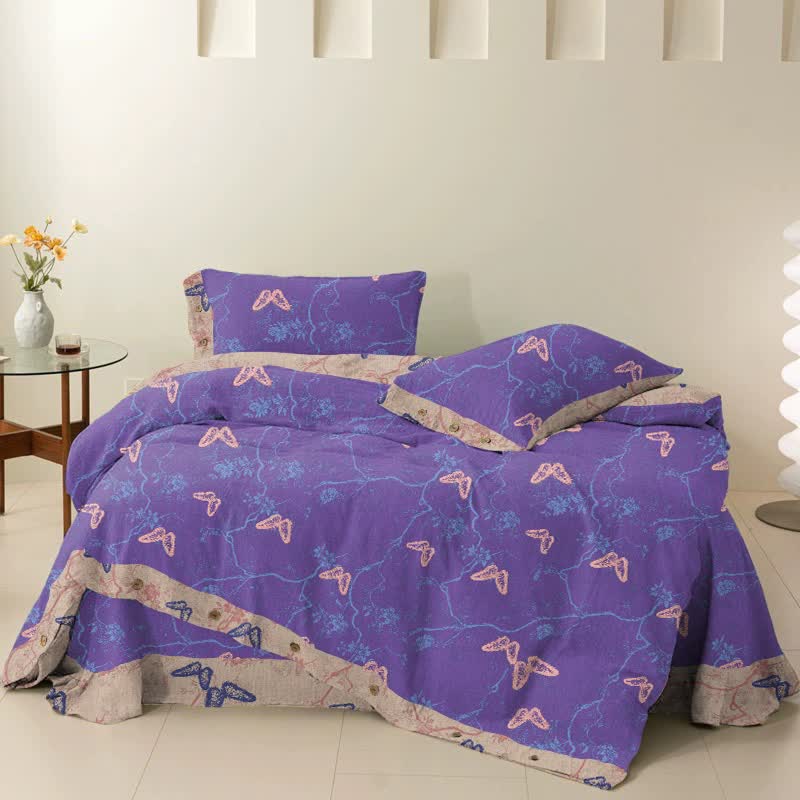 Set di biancheria da letto reversibile in cotone con farfalle Ownkoti (4 pezzi) - image 1