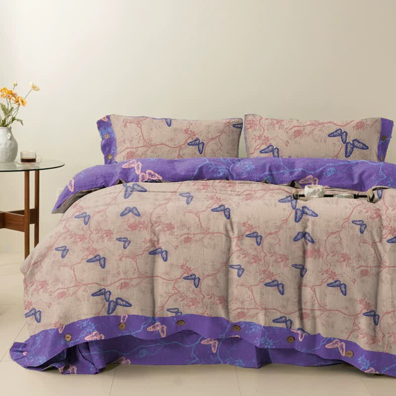 Set di biancheria da letto reversibile in cotone con farfalle Ownkoti (4 pezzi) - Rosa - Matrimoniale Extra Lungo - image 4