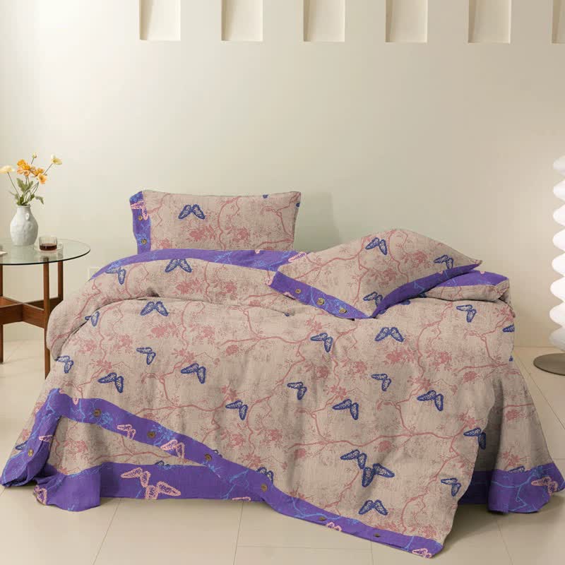Set di biancheria da letto reversibile in cotone con farfalle Ownkoti (4 pezzi) - image 5