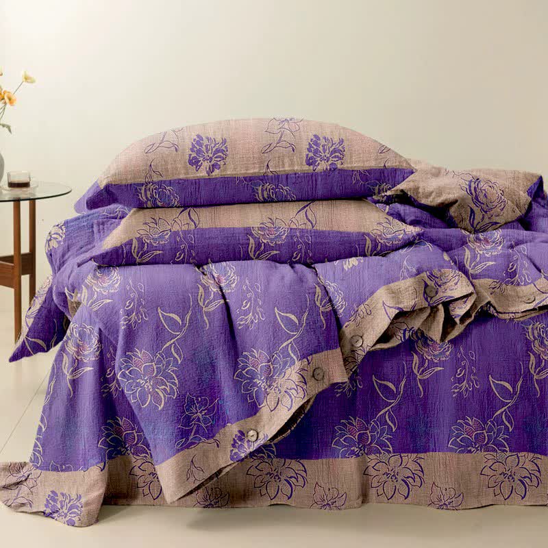 Set di biancheria da letto reversibile in cotone con motivo peonia artistica Ownkoti (4 pezzi) - image 2