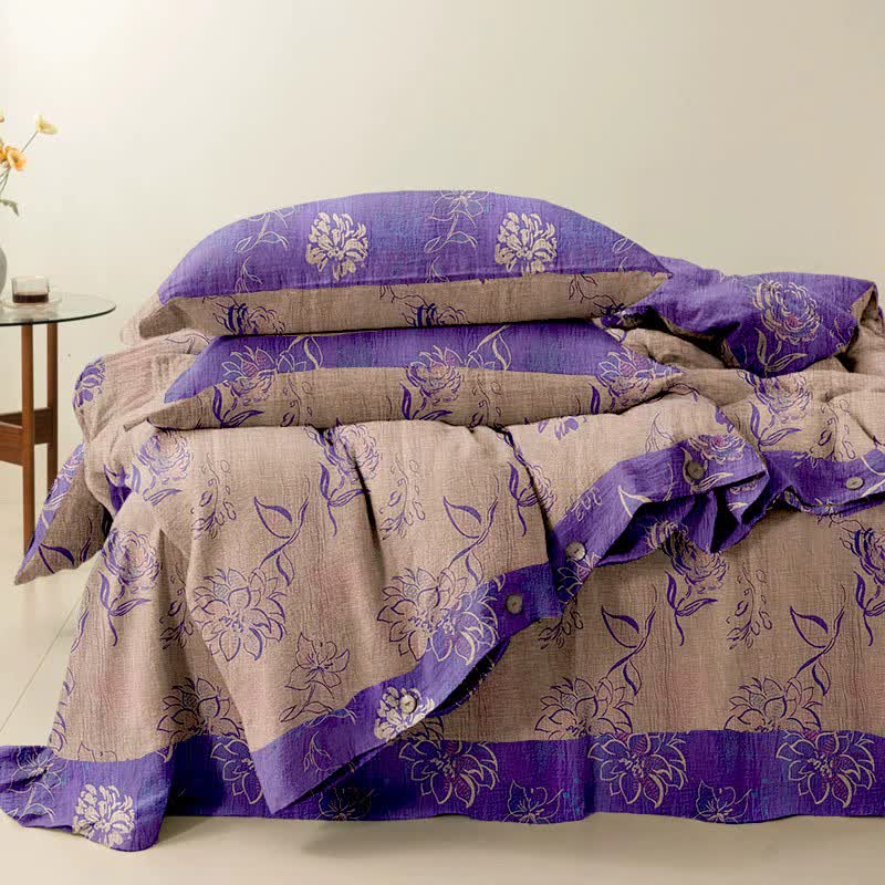 Set di biancheria da letto reversibile in cotone con motivo peonia artistica Ownkoti (4 pezzi) - image 6