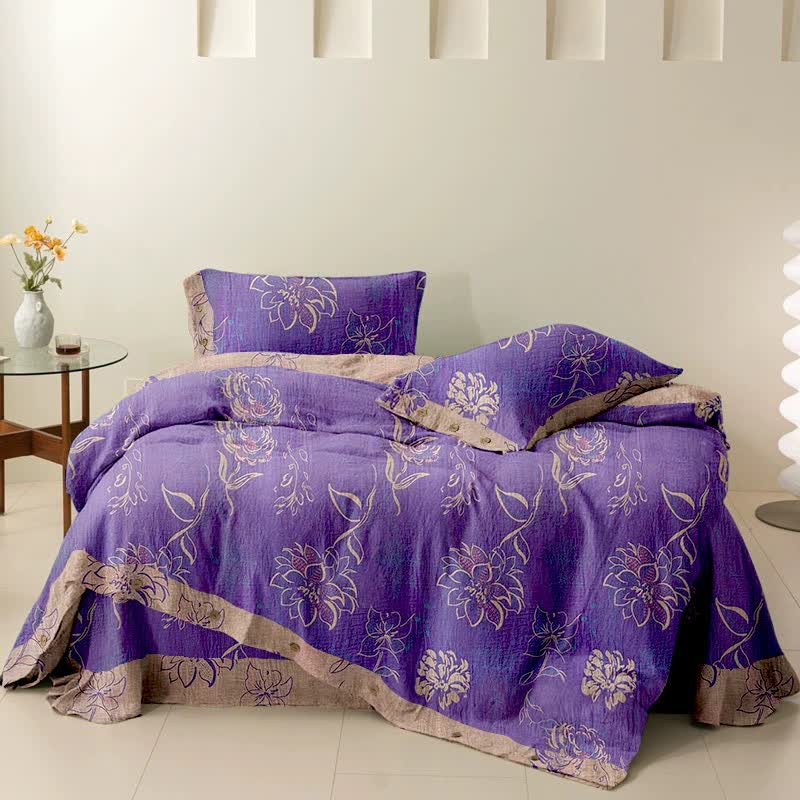 Set di biancheria da letto reversibile in cotone con motivo peonia artistica Ownkoti (4 pezzi) - image 1