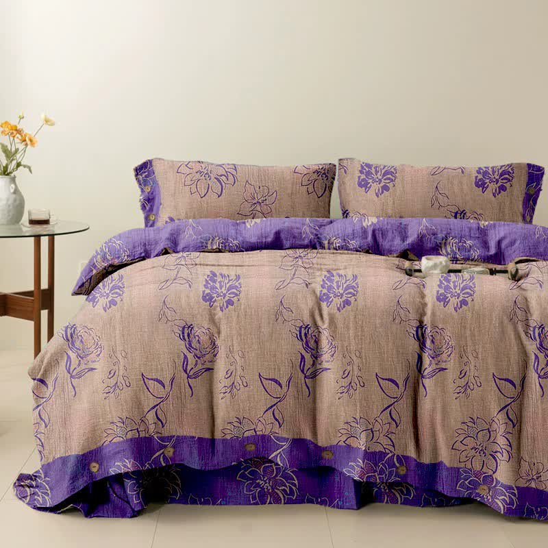 Set di biancheria da letto reversibile in cotone con motivo peonia artistica Ownkoti (4 pezzi) - Rosa - Matrimoniale Extra Lungo - image 4