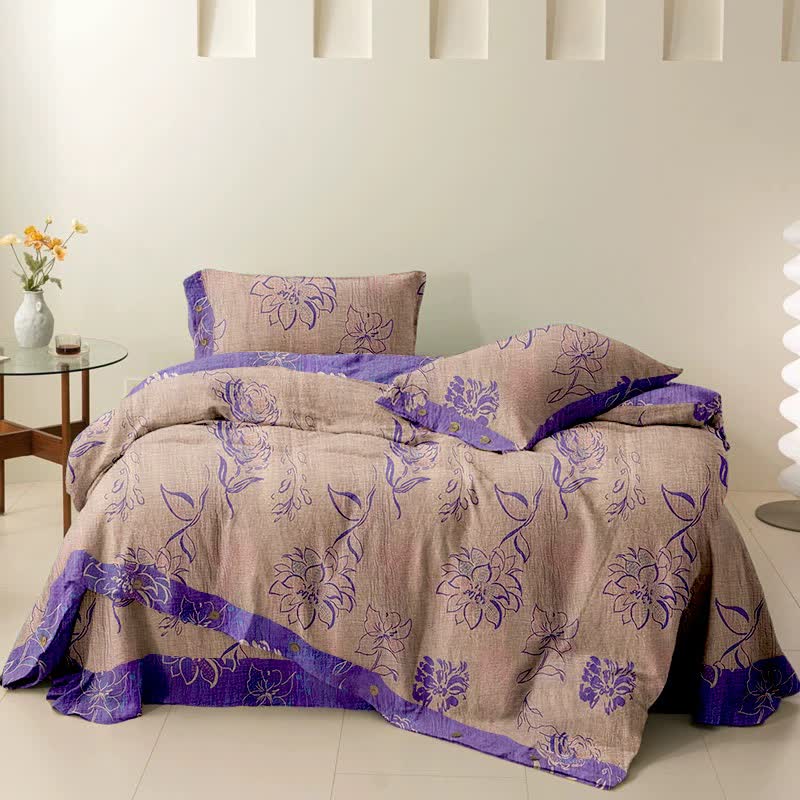 Set di biancheria da letto reversibile in cotone con motivo peonia artistica Ownkoti (4 pezzi) - image 5