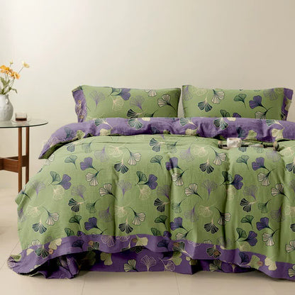 Set di biancheria da letto reversibile in cotone Ginkgo Ownkoti (4 pezzi) - Verde - Matrimoniale Extra Lungo - image 4
