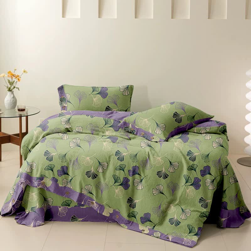 Set di biancheria da letto reversibile in cotone Ginkgo Ownkoti (4 pezzi) - image 5