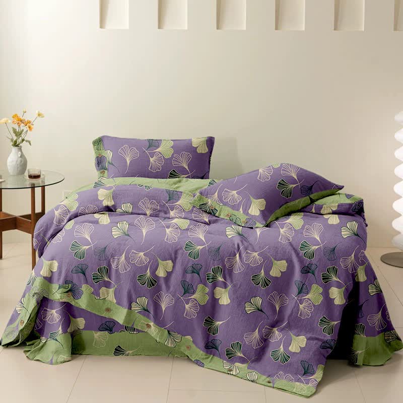 Set di biancheria da letto reversibile in cotone Ginkgo Ownkoti (4 pezzi) - image 1