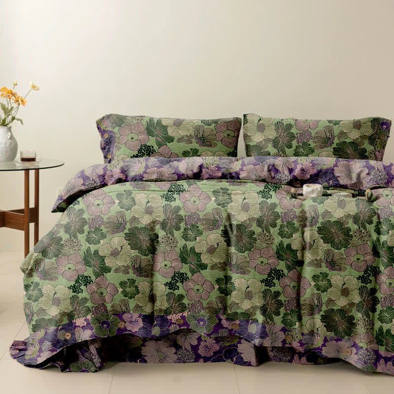 Set di biancheria da letto reversibile in cotone con fiori di pesco Ownkoti (4 pezzi) - Verde - Matrimoniale Extra Lungo - image 4