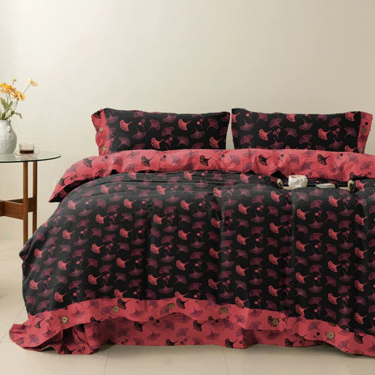 Set di biancheria da letto in garza di cotone Ginkgo Timeless Ownkoti (4 pezzi) - Nero - Matrimoniale Extra Lungo - image 0