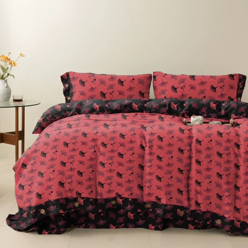 Set di biancheria da letto in garza di cotone Ginkgo Timeless Ownkoti (4 pezzi) - Rosso - Matrimoniale Extra Lungo - image 4