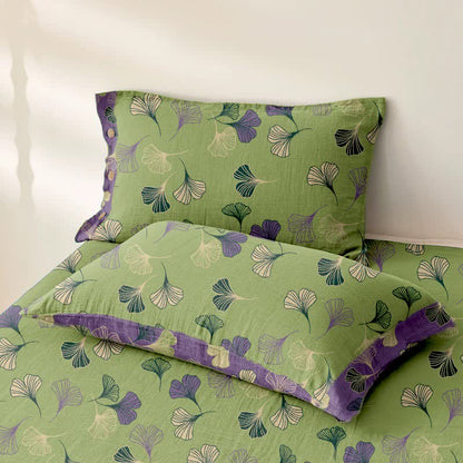 Copriletto in garza di cotone con foglie di ginkgo Ownkoti - Verde - 2 federe - 102cm x 51cm - image 2
