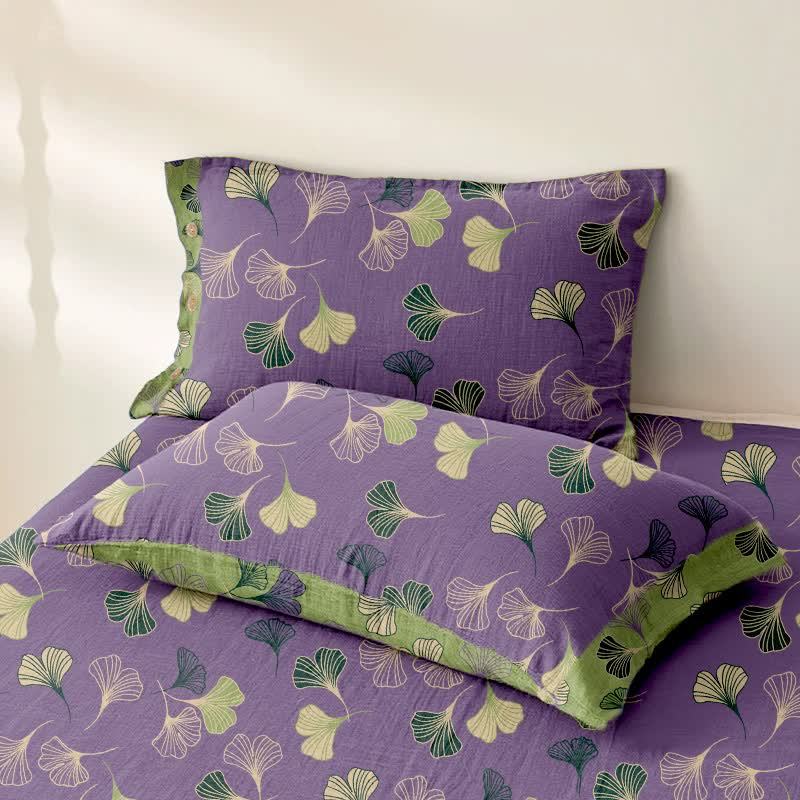 Copriletto in garza di cotone con foglie di ginkgo Ownkoti - Viola - 2 federe - 102cm x 51cm - image 6