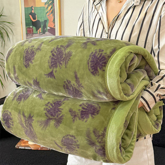 Coperta in flanella con foglie tropicali - Verde - 200cm x 230cm - image 0