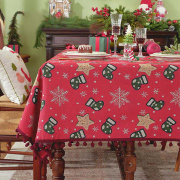 Tovaglia a forma di stella con fiocco di neve, calza di Natale Ownkoti - Rosso - 140cm x 260cm - image 0