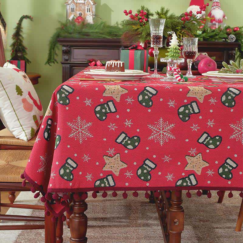 Tovaglia a forma di stella con fiocco di neve, calza di Natale Ownkoti - Rosso - 140cm x 260cm - image 0
