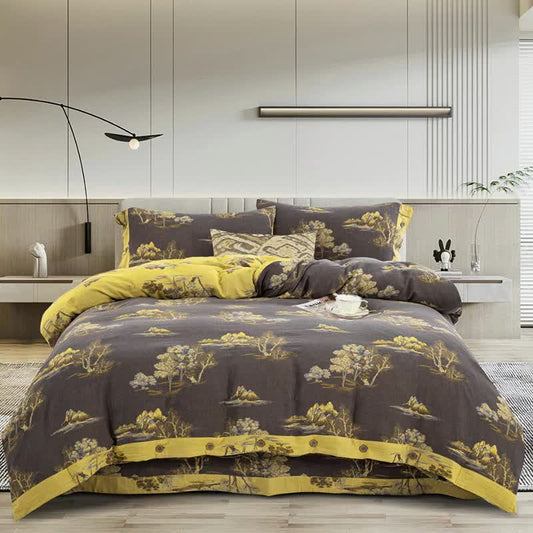 Set di biancheria da letto in garza di cotone jacquard con stampa paesaggio (4 pezzi) - Matrimoniale - image 0