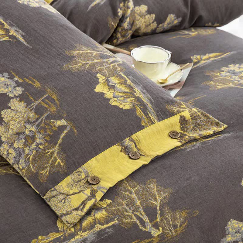 Set di biancheria da letto in garza di cotone jacquard con stampa paesaggio (4 pezzi) - image 6
