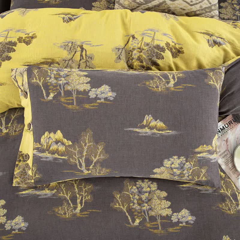 Set di biancheria da letto in garza di cotone jacquard con stampa paesaggio (4 pezzi) - image 5