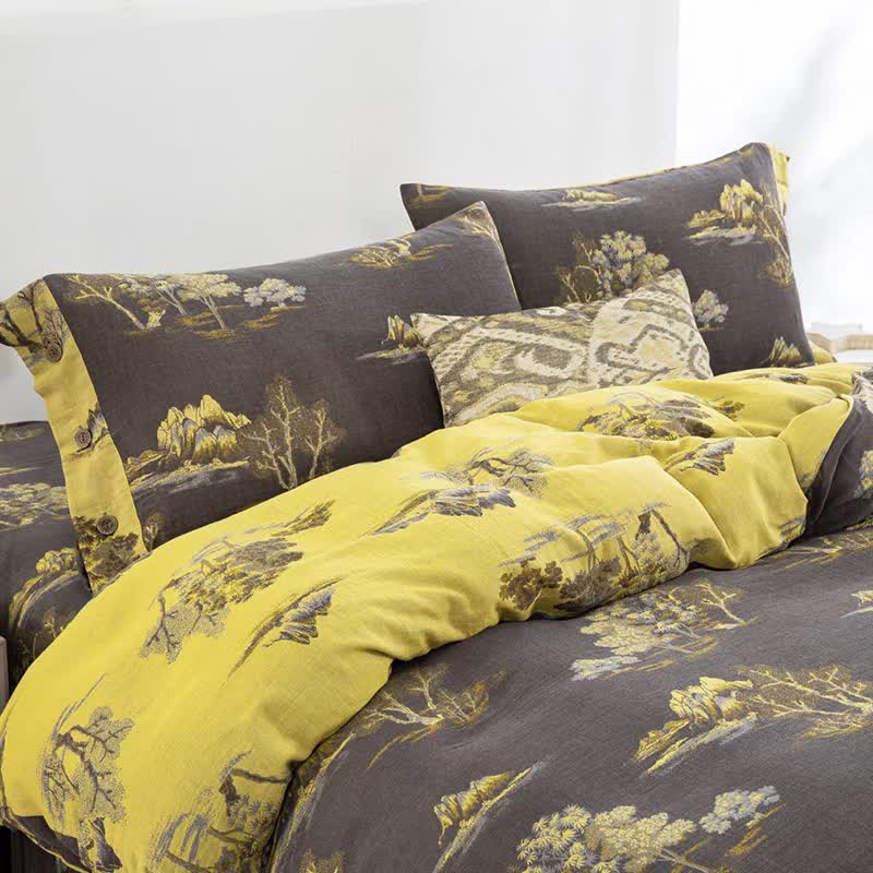 Set di biancheria da letto in garza di cotone jacquard con stampa paesaggio (4 pezzi) - image 2