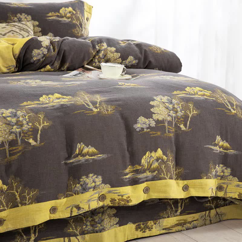 Set di biancheria da letto in garza di cotone jacquard con stampa paesaggio (4 pezzi) - image 4