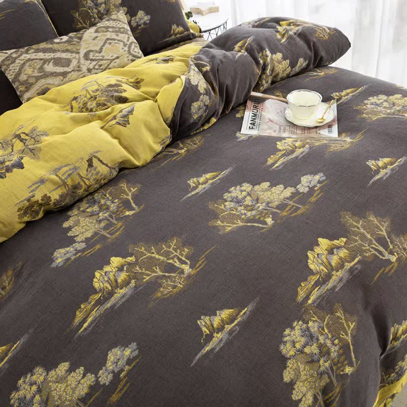 Set di biancheria da letto in garza di cotone jacquard con stampa paesaggio (4 pezzi) - image 3