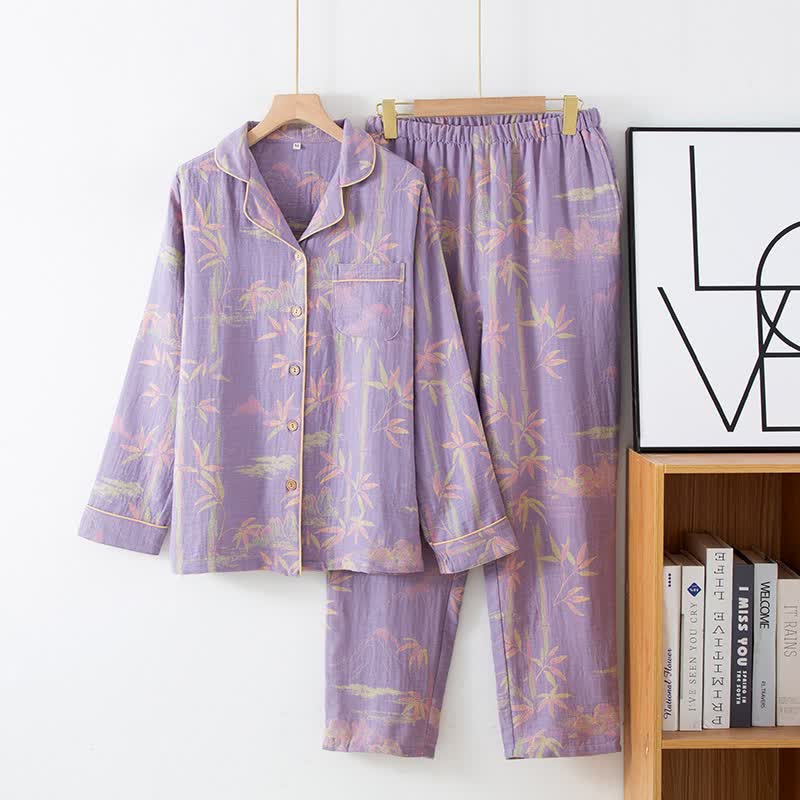 Ownkoti - Pigiama coordinato in garza di cotone e bambù per coppie - Donne: Viola - XL - image 12