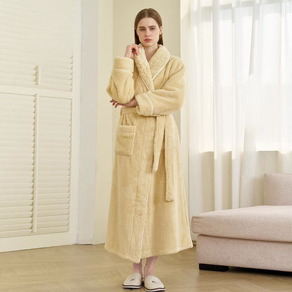 Accappatoio lungo di lusso in pile a doppio strato - Bianco Giallo - Donna: 3XL - image 14