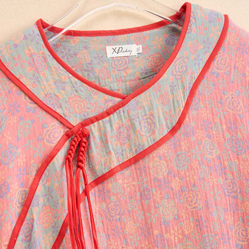 Camicia da notte in garza di cotone rosa Ownkoti Plus Size - image 2