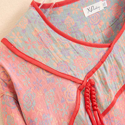 Camicia da notte in garza di cotone rosa Ownkoti Plus Size - image 3