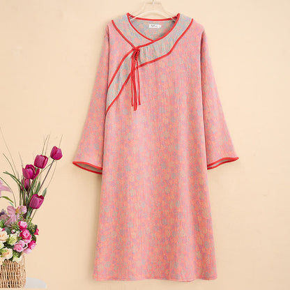 Camicia da notte in garza di cotone rosa Ownkoti Plus Size - 5XL - image 0