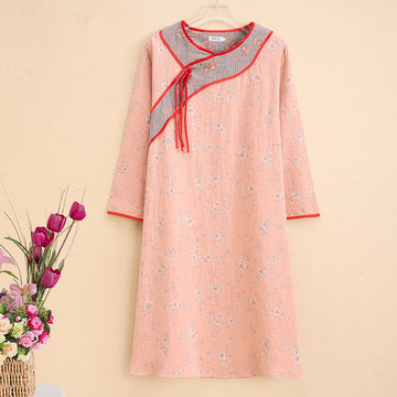 Camicia da notte in garza di cotone floreale arancione taglie forti Ownkoti - 5XL - image 0