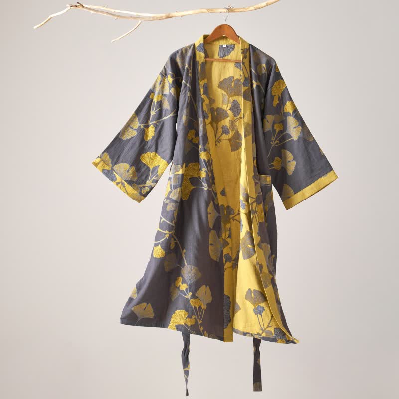 Kimono in garza di cotone e ginkgo - Grigio scuro - XL - image 26