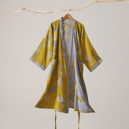 Kimono in garza di cotone e ginkgo - Giallo scuro - XL - image 40