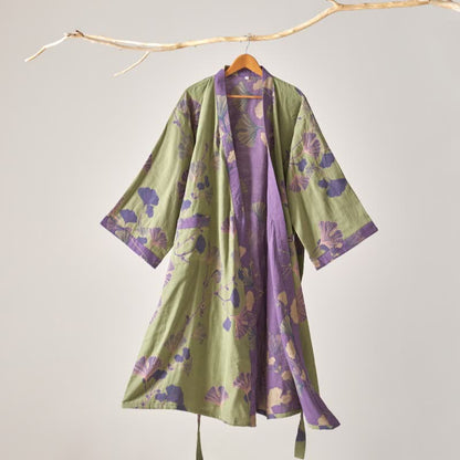 Kimono in garza di cotone e ginkgo - Verde - XL - image 17
